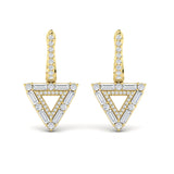 14 KT Yellow Gold Diamond Baguette Double Trinity Huggie Earrings