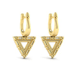 14 KT Yellow Gold Diamond Baguette Double Trinity Huggie Earrings