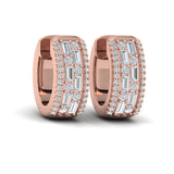 14 KT Rose Gold Diamond Baguette Multi Row Huggie Earrings 
