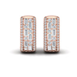 14 KT Rose Gold Diamond Baguette Multi Row Huggie Earrings 