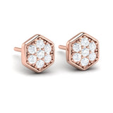 14 KT Rose Gold Diamond Cluster Honeycomb Stud Earrings