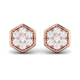 14 KT Rose Gold Diamond Cluster Honeycomb Stud Earrings