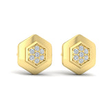 14 KT Yellow Gold Diamond Cluster Honeycomb Stud Earrings