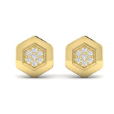 14 KT Yellow Gold Diamond Cluster Honeycomb Stud Earrings