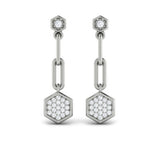 14 KT White Gold Diamond Honeycomb Link Long Drop Statement Earrings
