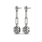 14 KT White Gold Diamond Honeycomb Link Long Drop Statement Earrings
