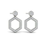 14 KT White Gold Channel Set Diamond Open Honeycomb Drop Stud Earrings