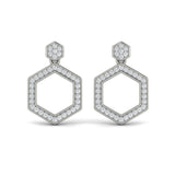 14 KT White Gold Channel Set Diamond Open Honeycomb Drop Stud Earrings