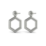 14 KT White Gold Channel Set Diamond Open Honeycomb Drop Stud Earrings