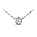 14 KT White Gold Diamond Cluster Single Honeycomb Link Necklace