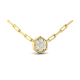 14 KT Yellow Gold Diamond Cluster Single Honeycomb Link Necklace