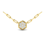 14 KT Yellow Gold Diamond Cluster Single Honeycomb Link Necklace
