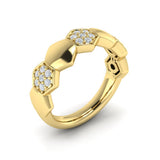 14 KT Yellow Gold Alternating Diamond Cluster Honeycomb Ring