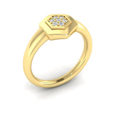14 KT Yellow Gold Diamond Cluster Single Honeycomb Ring