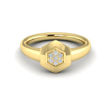 14 KT Yellow Gold Diamond Cluster Single Honeycomb Ring
