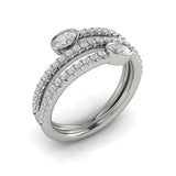 14 KT White Gold Diamond Three Row Oval Diamond Wrap Ring
