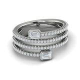 14 KT White Gold Diamond Three Row Diamond Baguette Wrap Ring