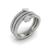 14 KT White Gold Diamond Three Row Diamond Pear Wrap Ring