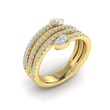 14 KT Yellow Gold Diamond Three Row Diamond Pear Wrap Ring