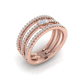 14 KT Rose Gold Diamond Open Three Row and Oval Centerstone  Ring 