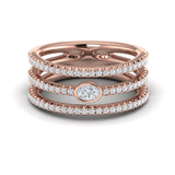 14 KT Rose Gold Diamond Open Three Row and Oval Centerstone  Ring 