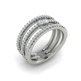 14 KT White Gold Diamond Open Three Row and Oval Centerstone  Ring 