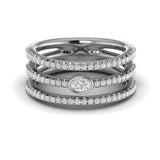 14 KT White Gold Diamond Open Three Row and Oval Centerstone  Ring 