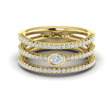 14 KT Yellow Gold Diamond Open Three Row and Oval Centerstone  Ring 