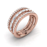 14 KT Rose Gold Diamond Open Three Row and Diamond Baguettes Ring