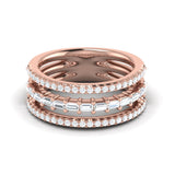 14 KT Rose Gold Diamond Open Three Row and Diamond Baguettes Ring