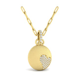 14 KT Yellow Gold Diamond Heart Pendant Link Necklace