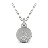 14 KT White Gold Diamond Butterfly Pendant Link Necklace