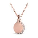 14 KT Rose Gold Diamond Moon Pendant Link Necklace