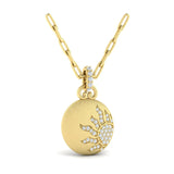 14 KT Yellow Gold Diamond Sun Pendant Link Necklace