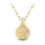 14 KT Yellow Gold Diamond Sun Pendant Link Necklace