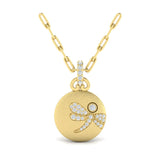 14 KT Yellow Gold Diamond Dragonfly Pendant Link Necklace