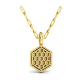 14 KT Yellow Gold Center Starburst Diamond and Bezel Hexagon Pendant Necklace