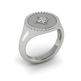 14 KT White Gold Center Star Diamonds and Bezel Signet Ring