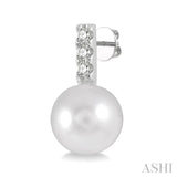 7 MM Cultured Pearls and 1/10 Ctw Round Cut Diamond Earrings in 14K White Gold