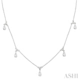 5/8 Ctw Dangle Pear and Round Cut Diamond Station Necklace in 14K White Gold