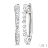 1/6 Ctw Petite Shared Prong Round Cut Diamond Hoop Earrings in Sterling Silver