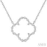 1/8 Ctw Petite Open Window Clover Round Cut Diamond Pendant With Chain in Sterling Silver