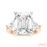 1 1/10 Ctw Emerald Shape Trillion and Round Cut Diamond Semi-Mount Engagement Ring in 14K Rose and White Gold