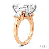 1 1/10 Ctw Tri-Mount Emerald Shape Center Round Cut Diamond Semi-Mount Engagement Ring in 14K Rose and White Gold