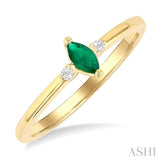 5x2.5 MM Marquise Shape Emerald and 1/50 Ctw Petite Round Cut Diamond Fashion Ring in 10K Yellow Gold