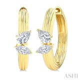 3/8 Ctw Marquise and Pear Cut Diamond  Ribbed Hoop Fashion Earrings in 14K Yellow Gold