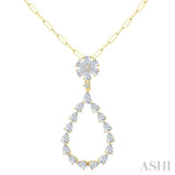 1 7/8 Ctw Floral Open Window Pear and Round Cut Diamond Dangle Fashion Pendant With Chain in 14K Yellow Gold