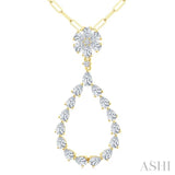 1 7/8 Ctw Floral Open Window Pear and Round Cut Diamond Dangle Fashion Pendant With Chain in 14K Yellow Gold