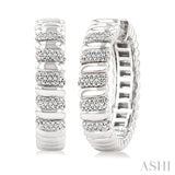 1/10 Ctw Bold Wide Ribbed Single Cut Diamond Fashion Earrings in Sterling Silver