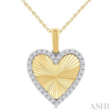 1/4 Ctw Fluted Texture Heart Round Cut Diamond Pirouette Fashion Pendant With Chain in 10K Yellow and White Gold